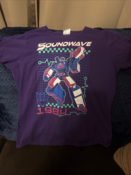 Port and Company Tops - Port and Company Purple Soundwave Transformers Graphic Tee